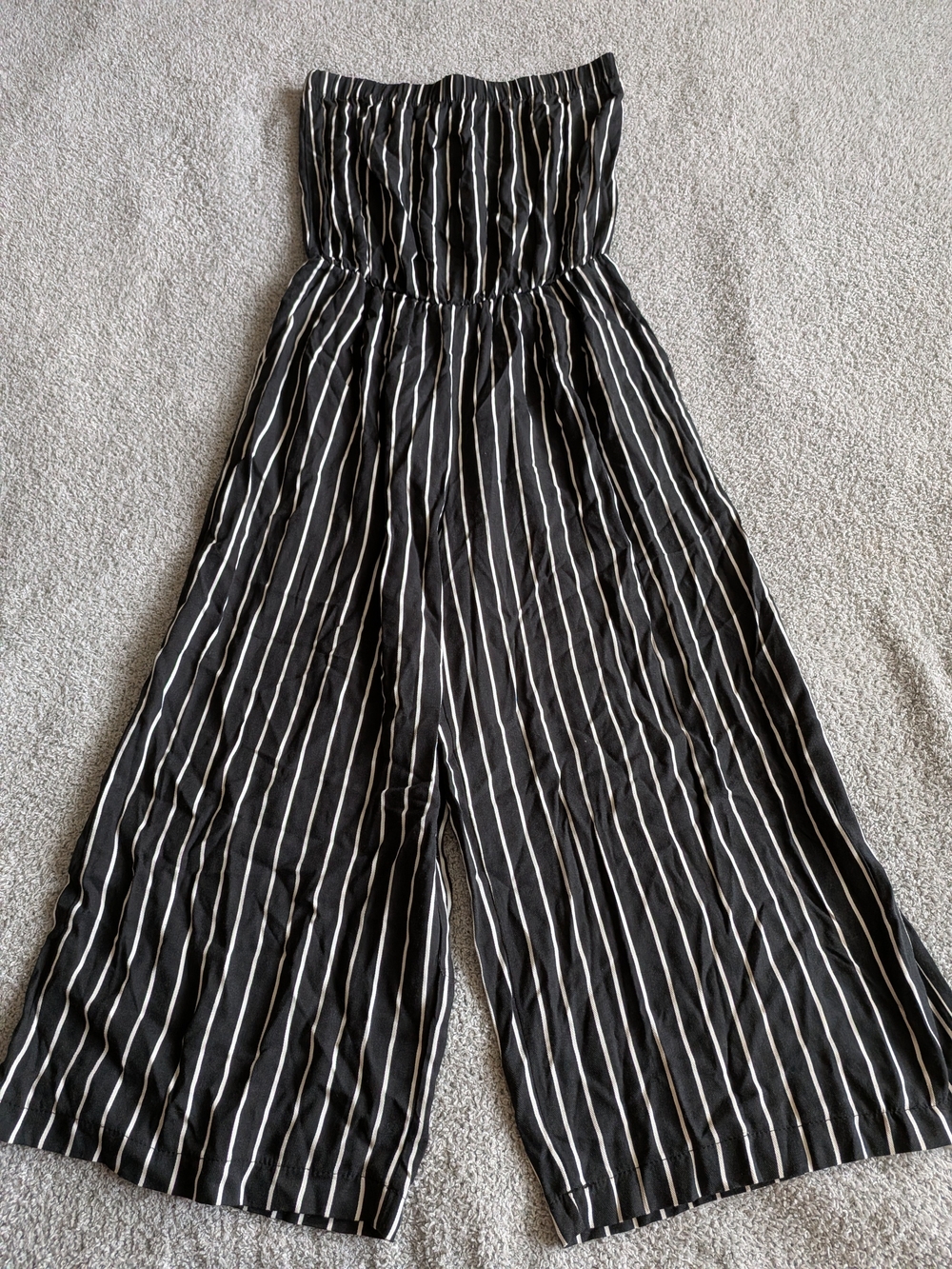 🌼B2G1🌼 Don't Ask Why Striped Black & White Strapless Wide-Leg Jumpsuit NWOT